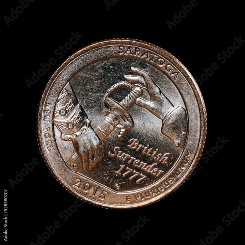 British surrender 1777 coin isolated on a black background