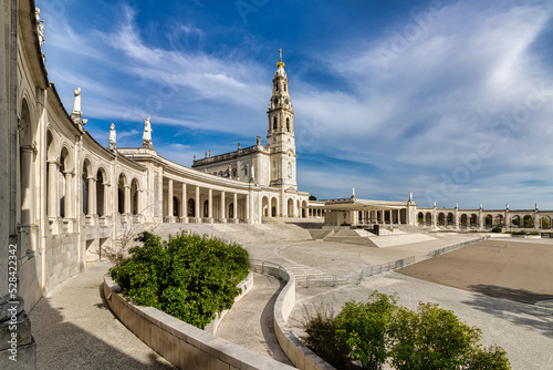 View of the colonnade and Basilica of Our Lady of Fatima Sanctuary in Cova de Iria, Portugal