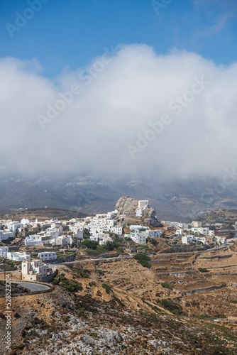 Scenic view of Chora in Amorgos, Cyclades, Greece.