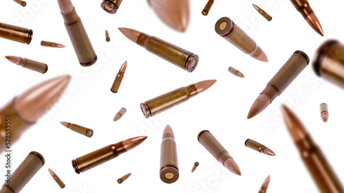  Falling cartridges on a white background