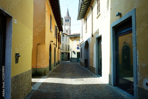 View of the Bell Tower of Treviglio,Italy. So known, in reality it,s a Civic Tower ln Lombard Gothic style, today it is the seat of the historical museum of Treviglio