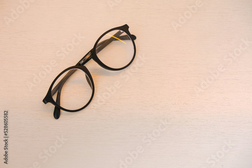 Black business glasses on gradient background. Fashion office glasses read summer concept for sale, promotion banner and shopping.