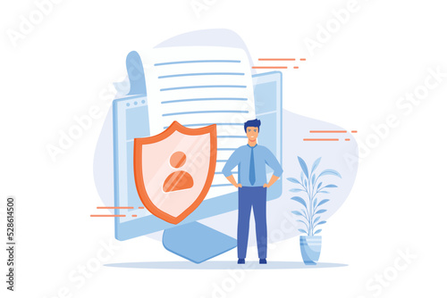 Licence agreement. Confidential electronic correspondence, internet privacy protection, regulations idea. Cybersecurity, safeguard software. flat vector modern illustration