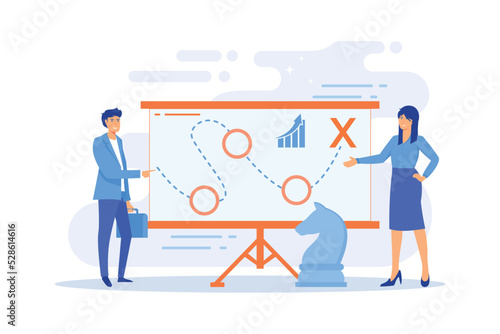 Business roadmap flat vector illustration. Company success achievement, profit increase plan, team building exercise concept. flat vector modern illustration