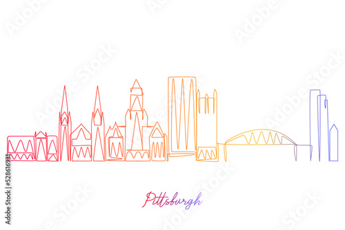 Continuous Single Line drawing of Pittsburg Pennsylvania USA. Simple gradient colored line hand drawn style design for travel and destination concept