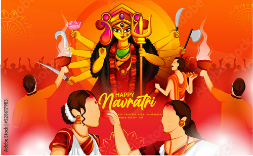 Happy Durga Puja Subh Navratri Indian religious vector illustration