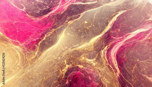 Luxurious modern wallpaper. Abstract marble fluid art background. Pink and gold colors