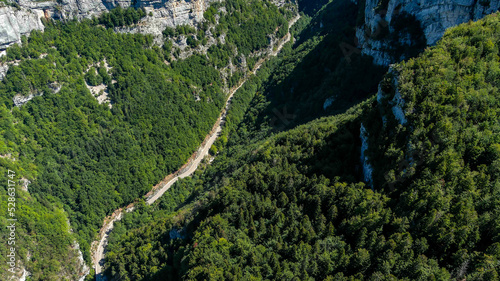 Gorges de la Bourne viewed from air with drone, river gorge