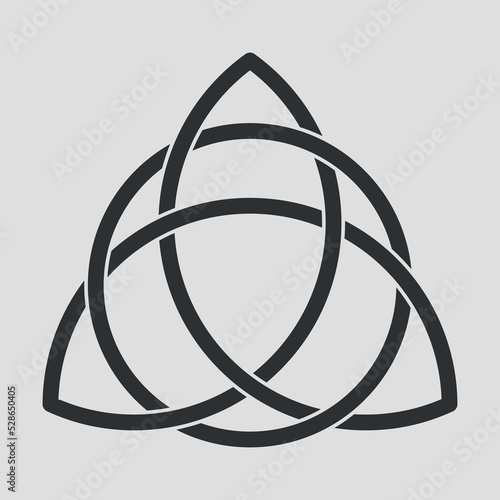 Triquetra or Trinity knot sign. Pagan symbol of eternity. Celtic decorative element. Shapes interlocking each other. Trinity knot with circle, endless loop. Vector illustration