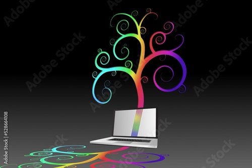 Laptop with colourful spiral design