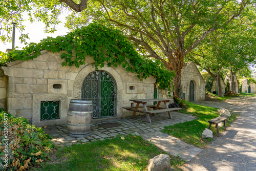 old traditional wine cellar row in Purbach Austria next to Lake Neusiedl