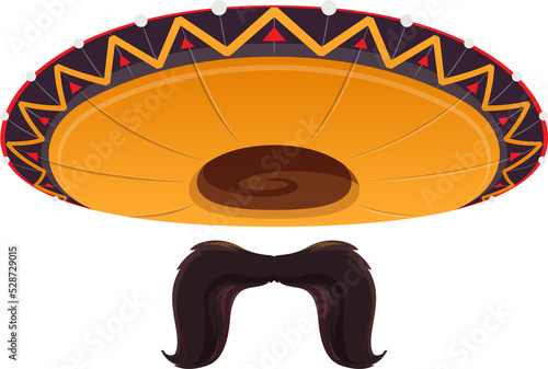 Moustache and sombrero hat mexican fiesta objects