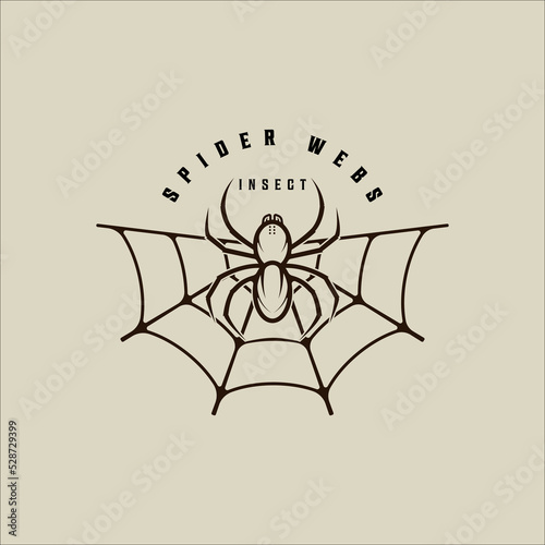 spider webs logo line art vintage simple minimalist illustration template icon graphic design. insect arthropod sign or symbol for nature and wildlife with typography style