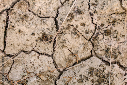 closeup cracks in dry ground. Cracked surface