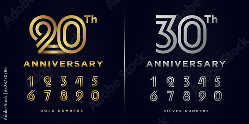 Luxurious design gold and silver numbers 1-10 with anniversary celebrations
