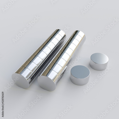 neodymium magnets isolated on white background. 3D Rendering