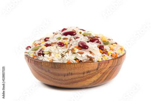Pile of mixed grains isolated on white background.Raw Ingredients Making Laba Porridge