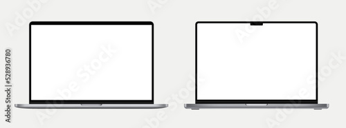 Device screen mockup. Set of laptop and monitor. With blank screen for you design. Vector illustration