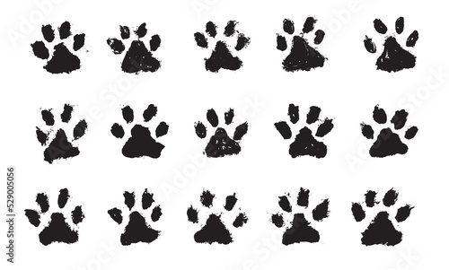 Ink Dog Paw, Cat Paw, grunge style, Vector. 