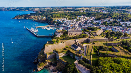 Aerial view of the Citadel of Le Palais built by Vauban on Belle-Île-en-Mer, the largest island of Brittany in Morbihan, France - Maritime fortification on a French island in the Atlantic Ocean