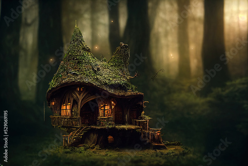 elf house in the forest. High quality illustration