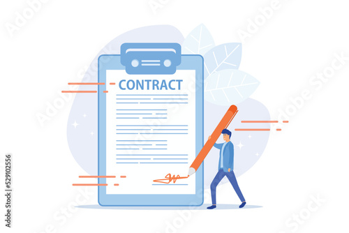 Contract signing. Deal confirmation, official document signature, business statement. Office worker doing paperwork, bureaucracy and formalities idea. flat vector modern illustration