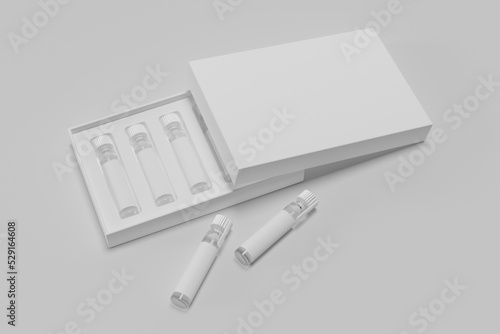 3D rendering of a fragrance sample box mockup with space for design