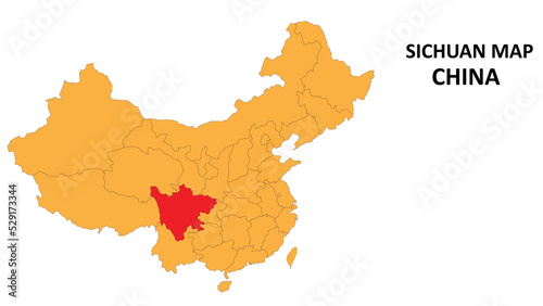 Sichuan province map highlighted on China map with detailed state and region outline.