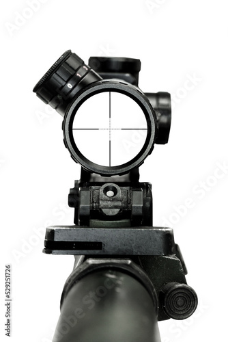 POV sniper scope aim mounted on rifle weapon transparent