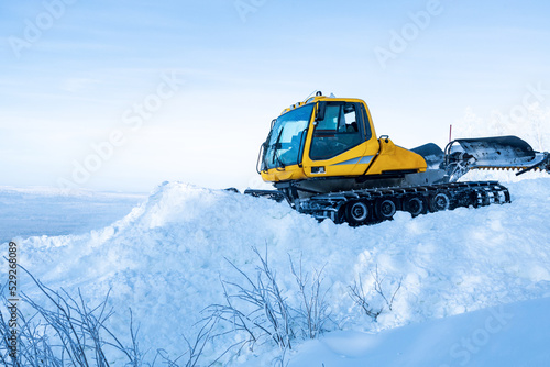 Ratrak at the ski resort levels the snow for skiers and snowboarders