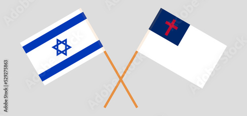 Crossed flags of Israel and christianity. Official colors. Correct proportion