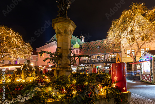 A beautiful cityscape at the famous Christmas market in Colmar in France.