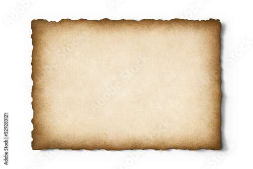 Old parchment texture with worn edges isolated on empty background