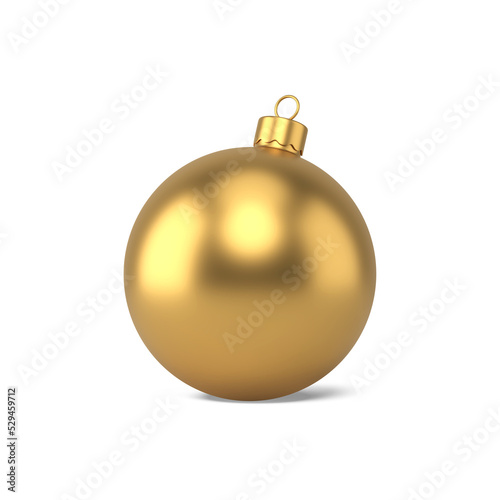 Round golden christmas baubles realistic. Yellow ornament with festive realistic glass