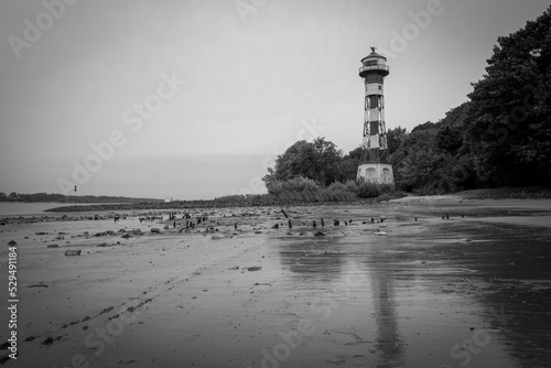 a small lighthouse on the Elbe in Hamburg