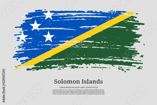 Solomon Islands flag with brush stroke effect and information text poster, vector