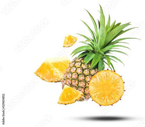 Water Splash On fresh pineapple With Leaves isolated on transparent background (.PNG)