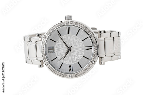 Luxury watch isolated on white background. With clipping path. Chrome watch. Women watch. Female watch. PNG.