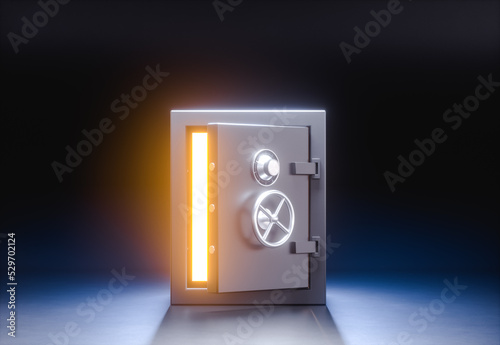 Opened safe deposit with glowing insides