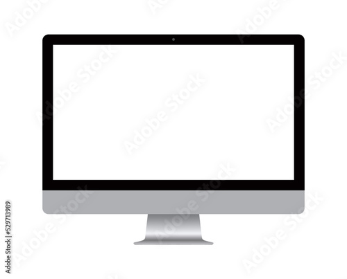 Realistic Apple iMac 27 inc computer thin frame display computer monitor. Computer screen mockup. Vector stock illustration. 