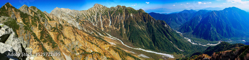 夏の北アルプス 西穂高岳独標から見る穂高連峰 西穂、奥穂、前穂、岳沢、上高地の絶景