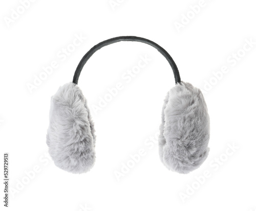 Stylish warm soft earmuffs isolated on white