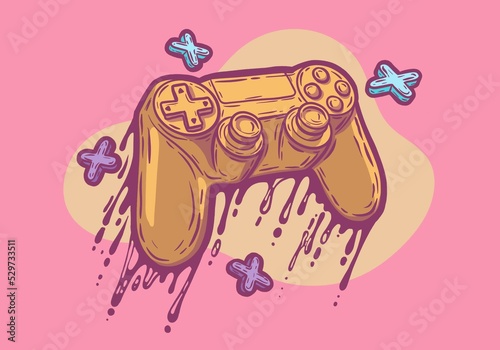 illustration video game console controller with liquid effect, playing, gamer 