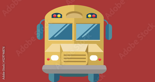 Image of yellow school bus moving on red background
