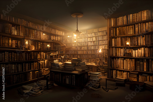 Atmospheric old large library with many books - Concept Art Games