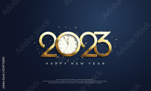 Luxury design happy new year 2023 with gold number on blue background