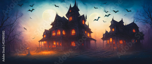 Artistic concept painting of a haunted house, background illustration.