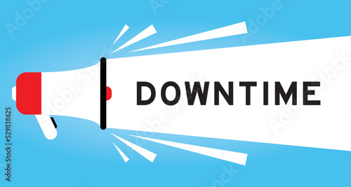 Color megaphone icon with word downtime in white banner on blue background