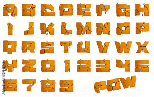 Smash broken rock alphabet 3D illustration on transparent background