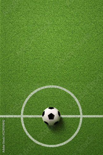 Soccer field or Football field with soccer ball on green grass background